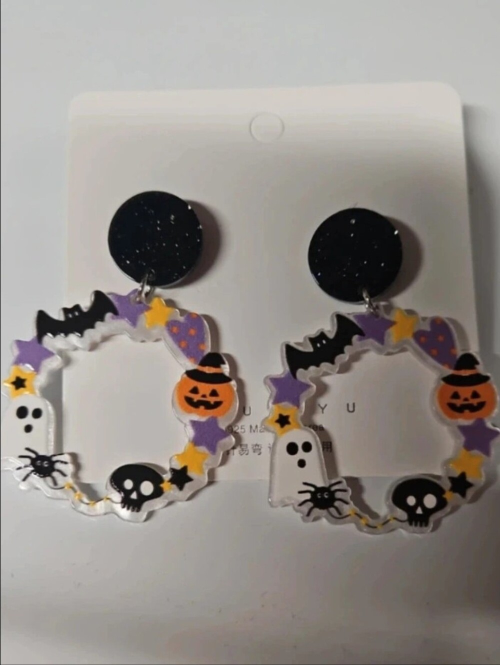 Acrylic Hoop Earrings Ghost Pumpkin Bat Skull Spider Spooky Dangle Earrings
